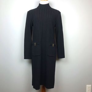 St John Collection Long Sleeve Black Sweater Dress